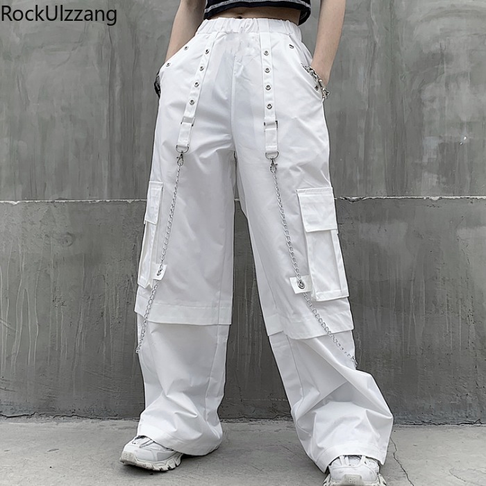 High Waist Chain Ring Ribbon Baggy Cargo Pocket White Loose Jogger Pant Harajuku Streetwear Korean Women Goth Hip Hop Punk Harem
High Waist Chain Ring Ribbon Baggy Cargo Pocket White Loose Jogger Pant Harajuku Streetwear Korean Women Goth Hip Hop Punk Harem