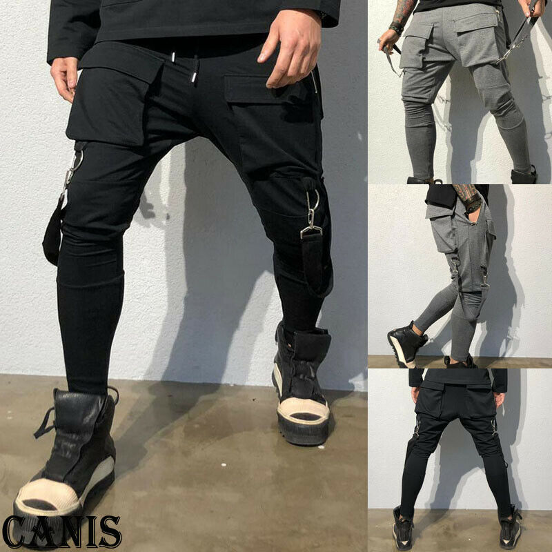Men`s Fashion Gym Cargo Combat Trousers Solid Color Tracksuit Bottoms Skinny Joggers Sweat Track Pants