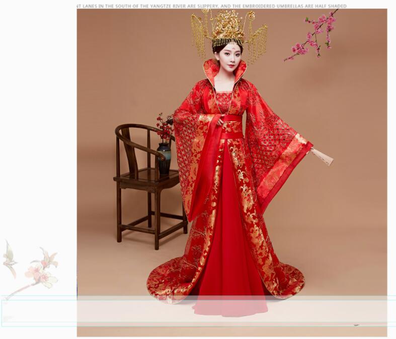 Quality Clothes Original Imperial Princess Hanfu costume Red Tail Outfit Broad-sleeved Domineering Chinese Queen's Wedding Dress