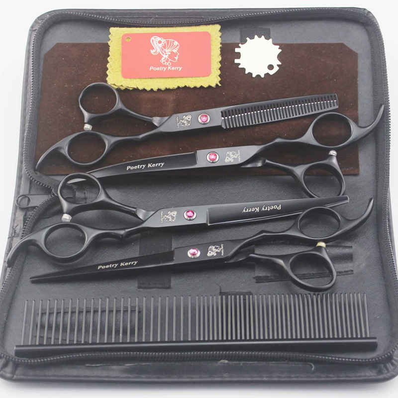 with retail packing poetry kerry/freelander 7.0 inch 6CR 62HRC hair Cutting/thinning scissors kit rainbow/black hair scissors set + comb