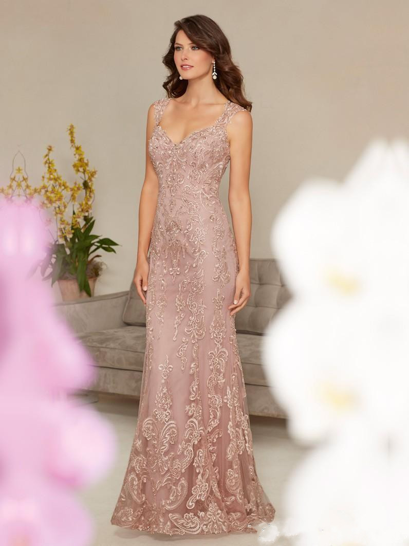 Modest Lace Appliques Long Mermaid Mother of the Bride Dresses V Neck Formal Evening Party Gowns for Wedding Guest Dress