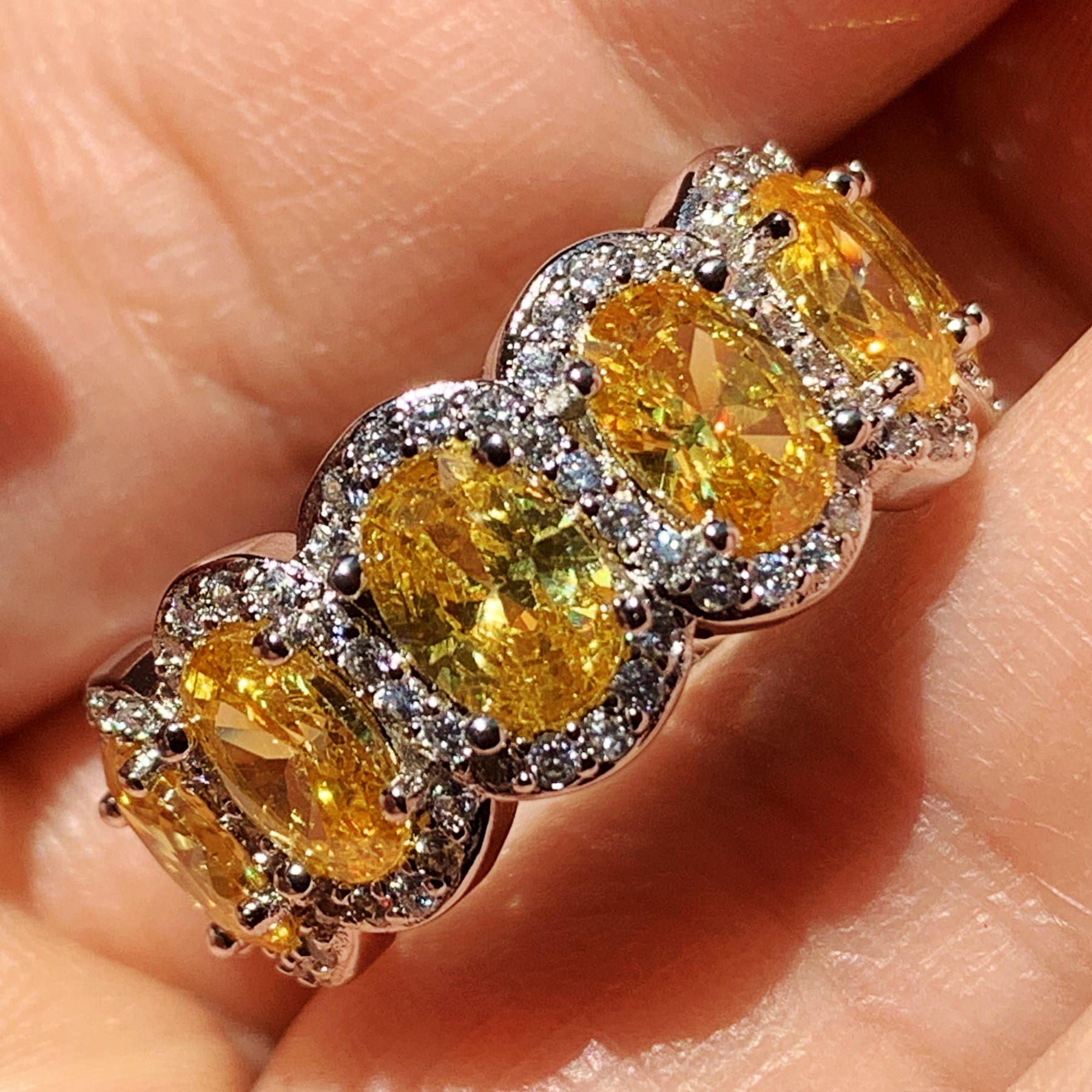 Drop Shipping New Arrival Luxury Jewelry Real 925 Sterling Silver Yellow Topaz CZ Diamond Women Wedding Band Ring for Lovers' Gift Size 5-10