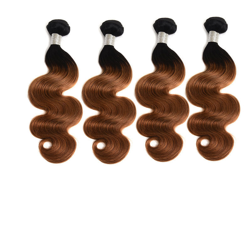 Indian Virgin Bundles Body Wave 1B 30 Ombre Human Extensions 4 Pcs T1b/30 Two Tones Color Hair Wefts
