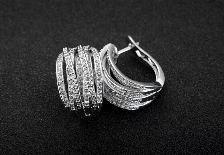 Sterg Sier Pave White Cubic Zirconia Ear Cuff Wedding Earrings for Women - Bohemian Style