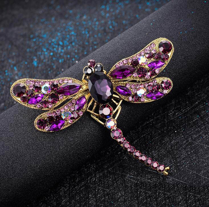 New Style Crystal Rhinestone Dainty Dragonfly Clothes Accessory Pins Brooches 7 Colors for Women