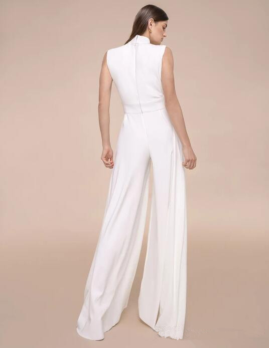 Women Pantsuits Satin Jumpsuits Prom Dresses Floor Length Formal Evening Gowns High Neck Arabic Robe De Soiree