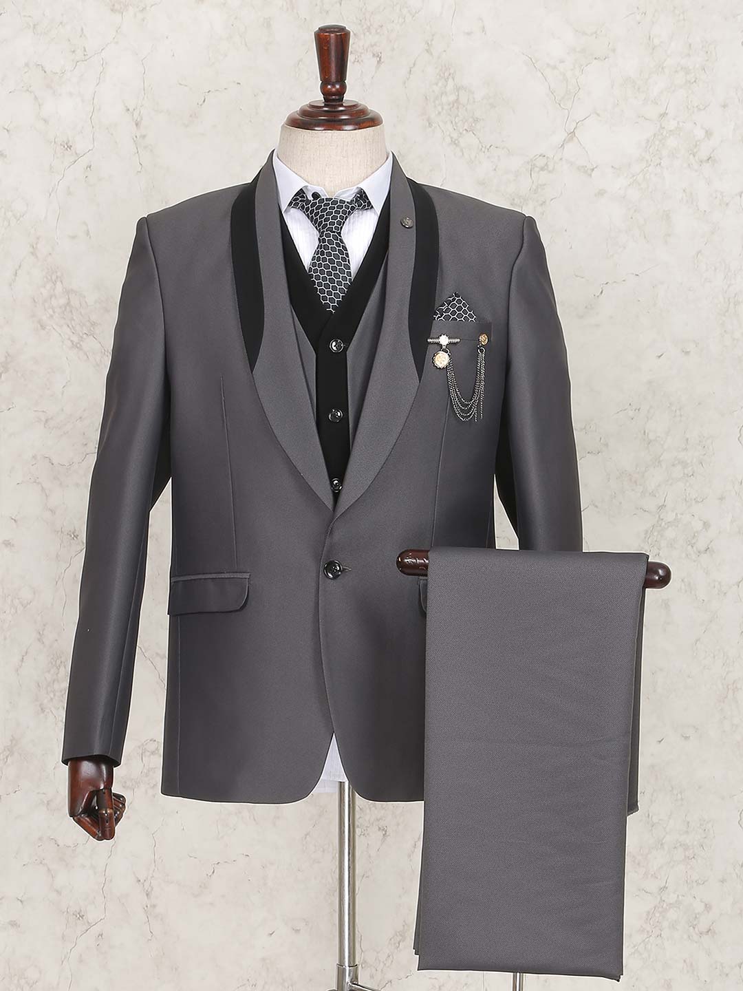 High Quality Mens Wedding Tuxedos Shawl Lapel Slim Fit One Button Groom Wear Formal Party Prom Men Suit Blazer(Jacket+Pants)
