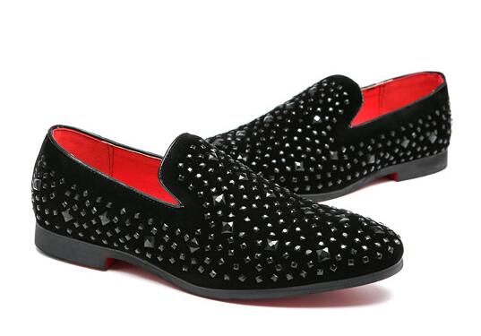 High Quality Men Casual Rhinestone Pointed Toe Flat Shoes Christmas Party Men Formal Shoes Loafer Shoes