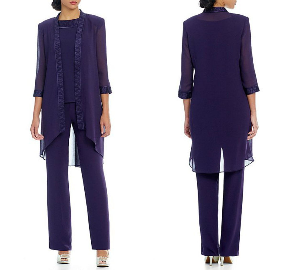 Purple Mother Of The Bride Pant Suits With Jacket Bateau Neck 3/4 Long Sleeves 3 Pieces Formal Wedding Guest Gowns Cheap Outfits
Purple Mother Of The Bride Pant Suits With Jacket Bateau Neck 3/4 Long Sleeves 3 Pieces Formal Wedding Guest Gowns Cheap Outfits