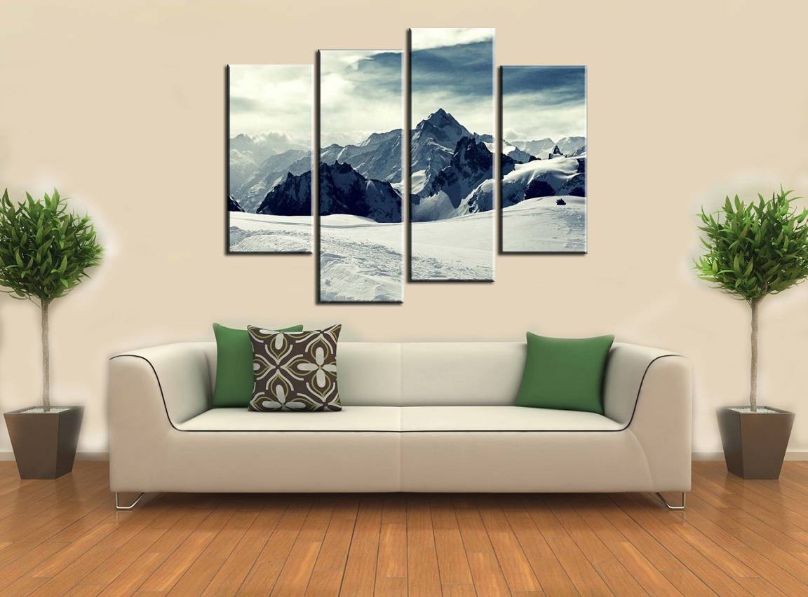 4pcs/set Unframed Snow Mountain Landscape Painting On Canvas Wall Art Painting Art Picture For Living Room Decor