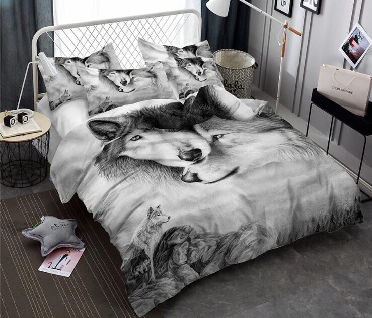 3D Wolf Printed Bedding Set Pattern Bed Clothes Comforter Cover Bed Sheet Sets Pillowcase Polyester