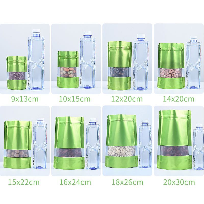 9 Size Green Stand up aluminium foil bag with clear window plastic pouch zipper reclosable Food Storage Packaging Bag LX2693
