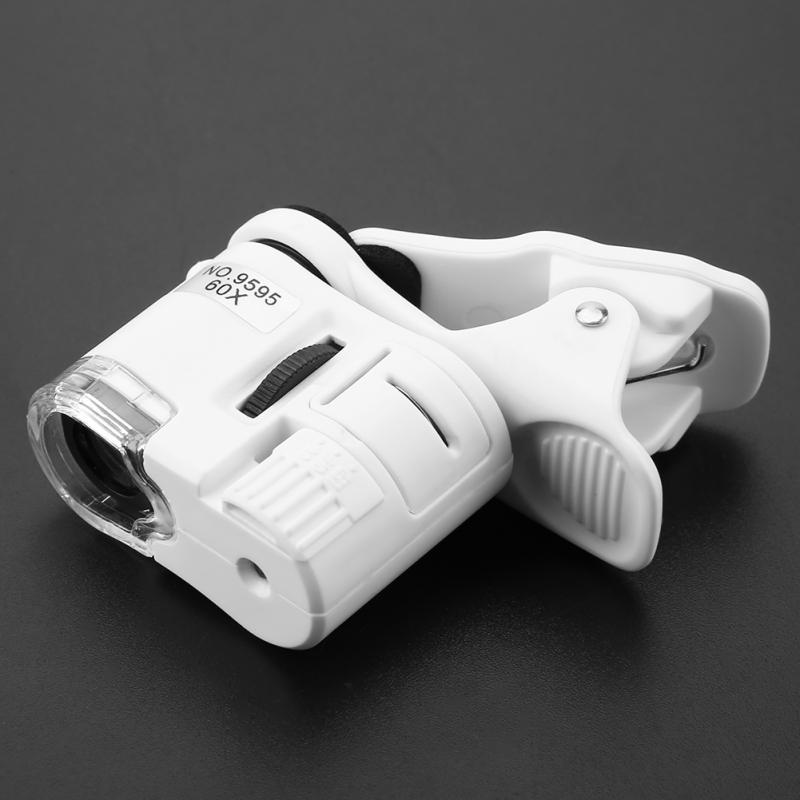 9595W Mobile Phone Microscope 60X Magnifying Glass LED UV Light Mini Mobile Phone Clip Microscope