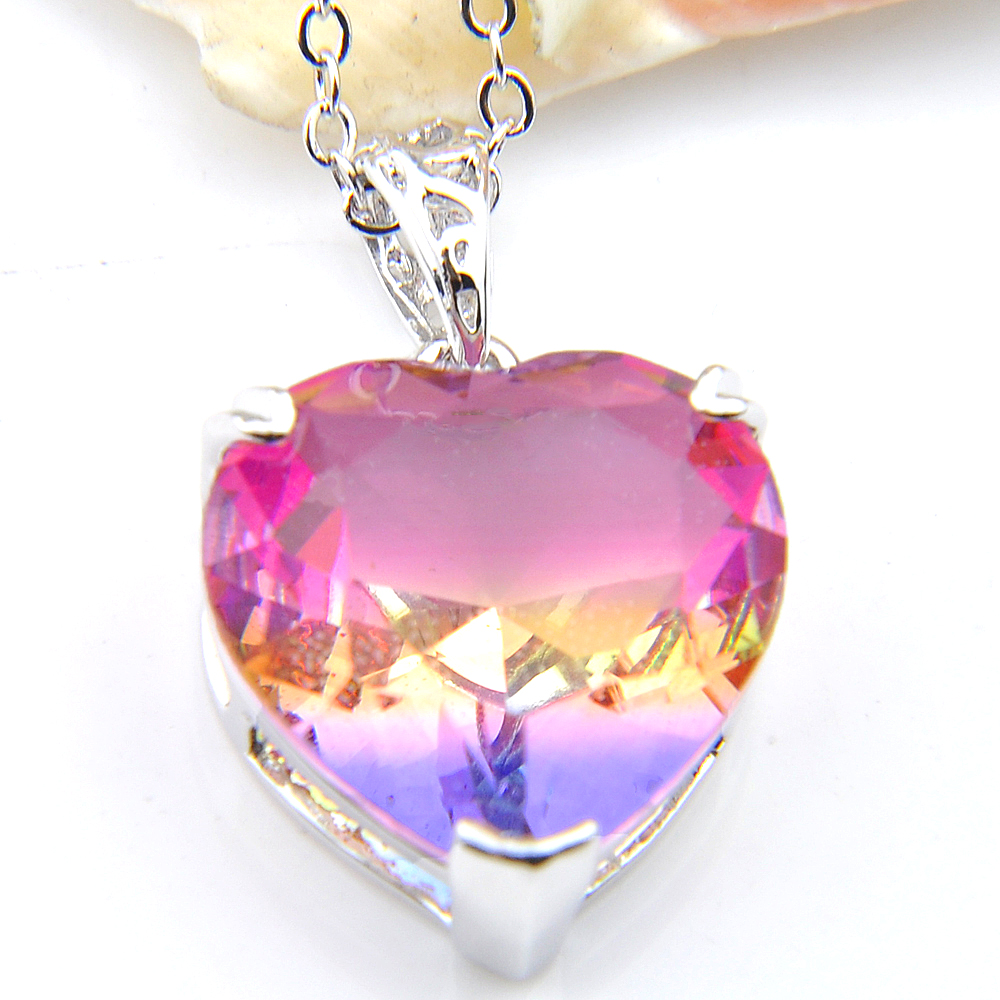 Luckyshine Woman Heart Bi colored Tourmaline Pendants 925 Silver Necklace Pendant Jewelry