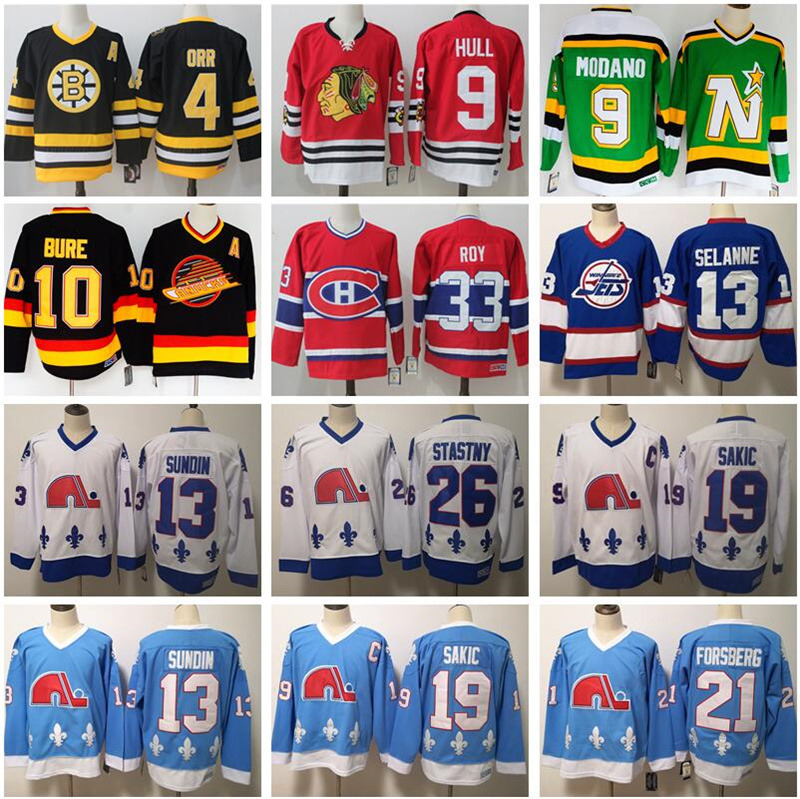 Vintage Hockey Jersey 4 Bobby Orr 9 Hull Mike Modano 33 Patrick Roy 10 Pavel Bure 13 Teemu Selanne 19 Joe Sakic Peter Stastny 21 Forsberg
Vintage Hockey Jersey 4 Bobby Orr 9 Hull Mike Modano 33 Patrick Roy 10 Pavel Bure 13 Teemu Selanne 19 Joe Sakic Peter Stastny 21 Forsberg