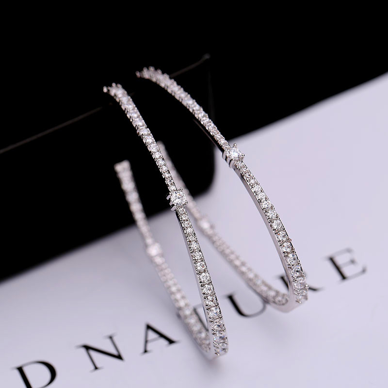 Vecalon 925 Silver Large Hoop Earrings Gold/Silver Color For Women Big Circle Earrings 925 Sterling Silver Wedding Jewelry Party Accessories