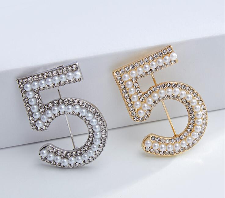 Gold Color/Silver Brooches Letter 5 Full Crystal Rhinestone Brooch Pins For Women Party Flower Number Brooches Jewelry SHU18