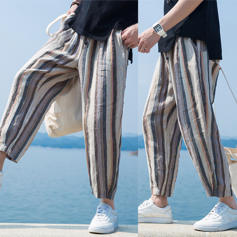 Summer Retro Men Baggy Pants Loose Wide Legs Stripe Print Calf Length Button Decor Harem HipHop Joggers Big Size S-5XL Casual, Stripe men pants
Summer Retro Men Baggy Pants Loose Wide Legs Stripe Print Calf Length Button Decor Harem HipHop Joggers Big Size S-5XL Casual, Stripe men pants
