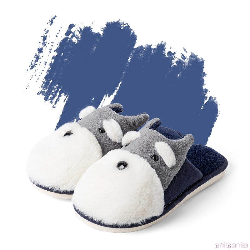 Winter Warm man & women Home slippers Animal dog short plush Slippers female Thermal Soft Cotton indoor shoes Lovers slippers Y200106