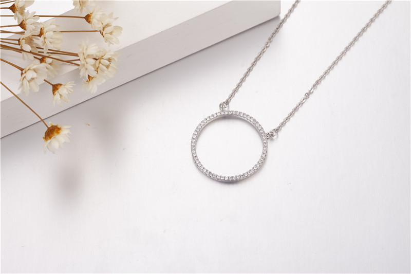 Handmade Round Hollow Necklace for Women Fashion 925 Sterling silver Engagement wedding Simulated Diamond Pendant with Necklace