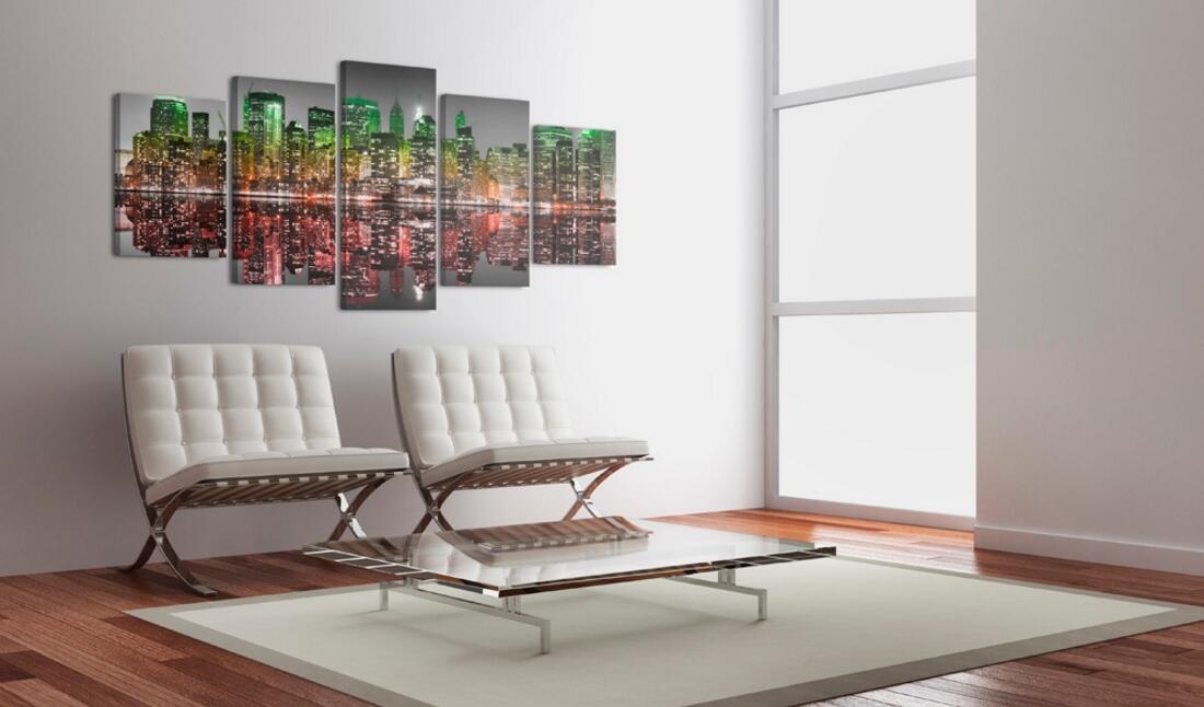 ( No Frame)5PCS/Set Modern Urban Architecture Abstract Fascinating Night Art Print Frameless Canvas Painting Wall Picture Home Decoration