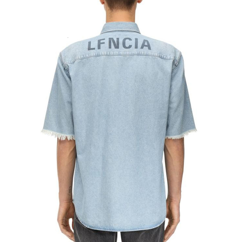 Fashion-Short Sleeved Shirt Back Letter Printing Blue T-shirt Fashion Tee Casual Street Shirts Men Women Couple Single Breasted HFHLCS022