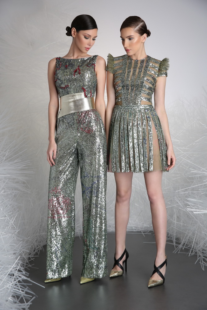 2019 Tony Ward Jumpsuits With Detachable Train Jewel Neck Bling Sequins Sleeveless Prom Dresses Party Wear Sash Luxury Evening Gowns