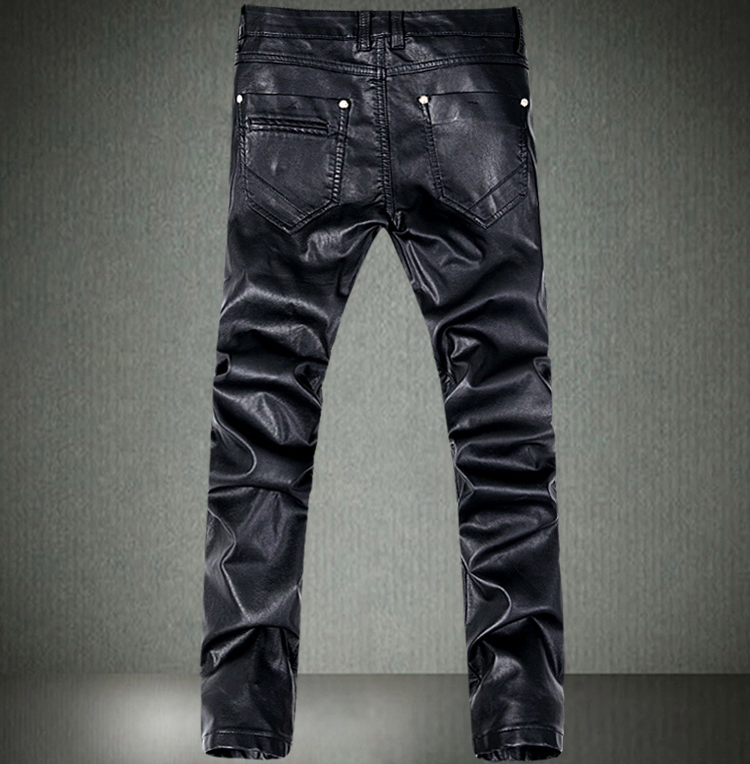 Men's Jeans Fashion Men Leather Pants Skinny Motorcycle Straight Casual Trousers Size 28-36 A103