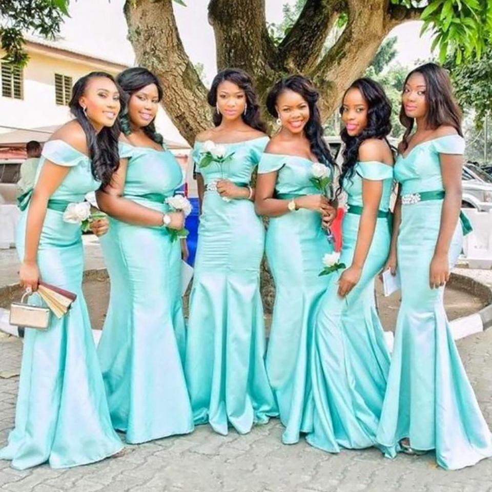 South African Bridesmaid Dresses for Fall Weddings Sexy Off the Shoulder Mermaid Bridesmaid Dresses Sash Floor Length Prom Dresses BD8971