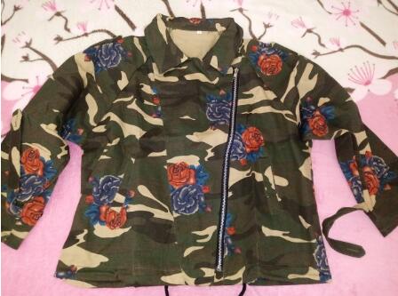 Wholesale-Women Jackets Autumn Winter Army Green Camouflage Jackets Floral Printed Zipper Jeans Coats For Woman Denim Cardigans