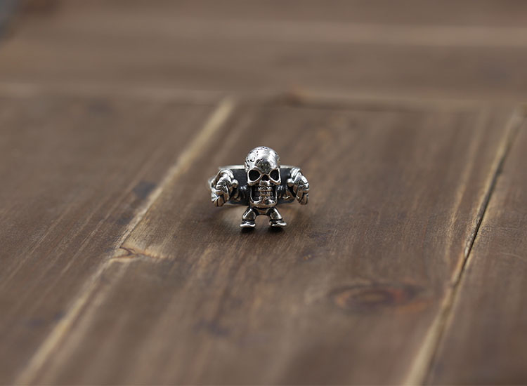 Personalized 925 sterling silver fine jewelry vintage American designer mens rings heavy gothic punk skull band rings