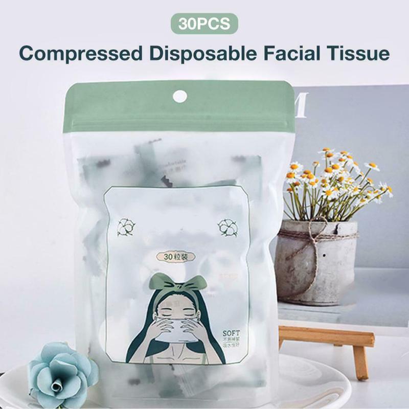 30pcs Disposable Cotton Compressed Towel Mini Compressed Coin Disposable Face Towel Face Care Wipe Washcloth Home Textile, White