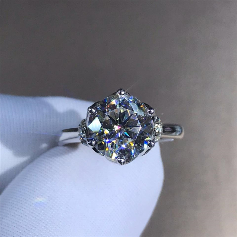 Sparkling Handmade Luxury Jewelry Pure 925 Sterling Silver Round Cut White Topaz CZ Diamond Gemstones Women Wedding Engagement Band Ring