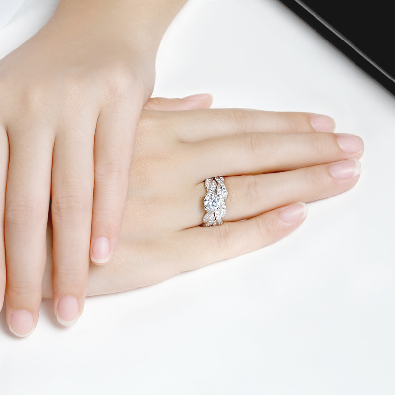 New Real 925 Sterling Silver Wedding Ring Set for Women Wedding Engagement Jewelry Whole N61