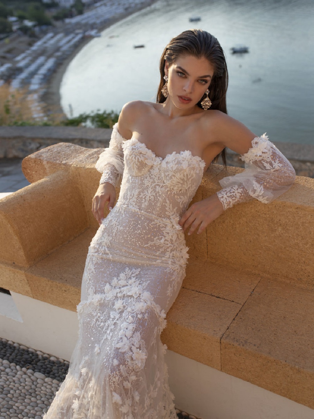 lian rokman mermaid dresses with long sleeves lace appliques sweep train beach wedding dress custom made western robe de soiree