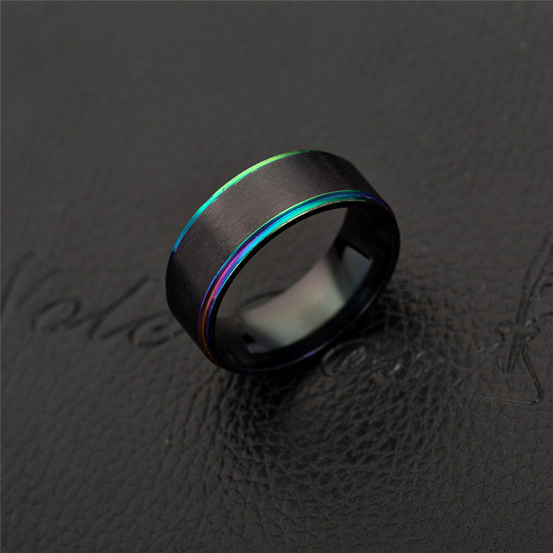 Rainbow Gold Side Brush Ring band Black Stainless Steel Wed Rings Fashion designer Jewelry for Women Men Gift Will and Sandy
