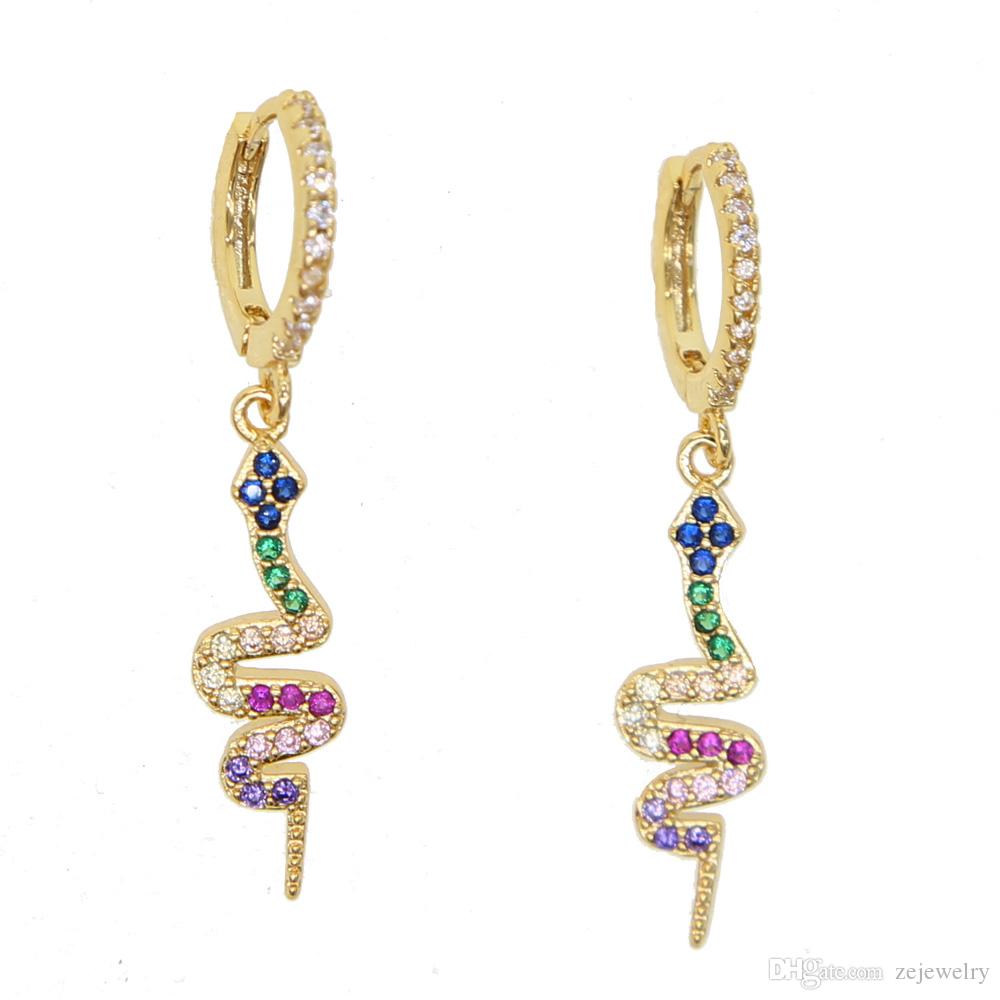 2019 New Fashion candy rainbow cz snake Earring for Women Ethnic Bohemian Long Hanging Dangle Earring sexy animal trendy Jewelry