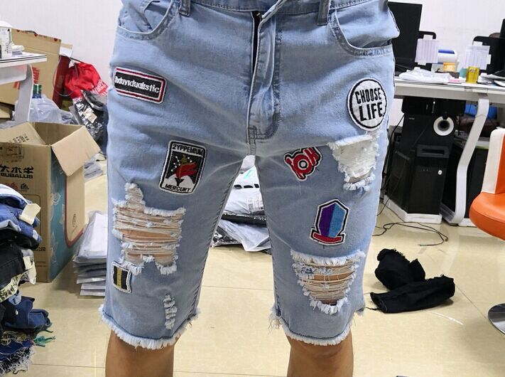 2018 Jeans Shorts Men Cool Street Clothes Mens Jeans Stretchy Ripped Skinny Biker Destroyed Taped Denim Shorts