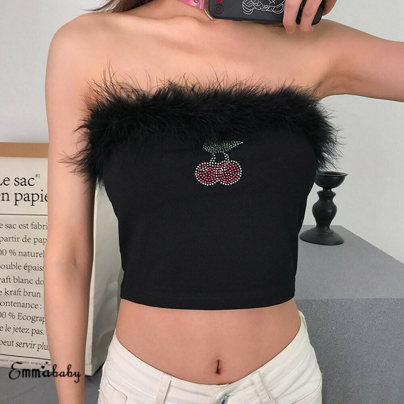Februaryfrost 2020 Women Cherry Print Strapless Fur Tanks Tops Tank Ladies Bustier Casual Off Shoulder Crop Tops T-Shirt Party Clubwear, Black
Februaryfrost 2020 Women Cherry Print Strapless Fur Tanks Tops Tank Ladies Bustier Casual Off Shoulder Crop Tops T-Shirt Party Clubwear, Black