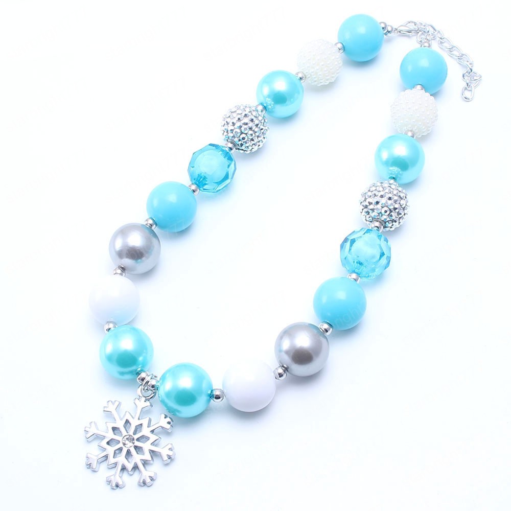 Fashion Blue Kid Chunky Necklace Snow Flower Girl Children Bubblegum Bead Chunky Necklace Toddle Kid Jewelry