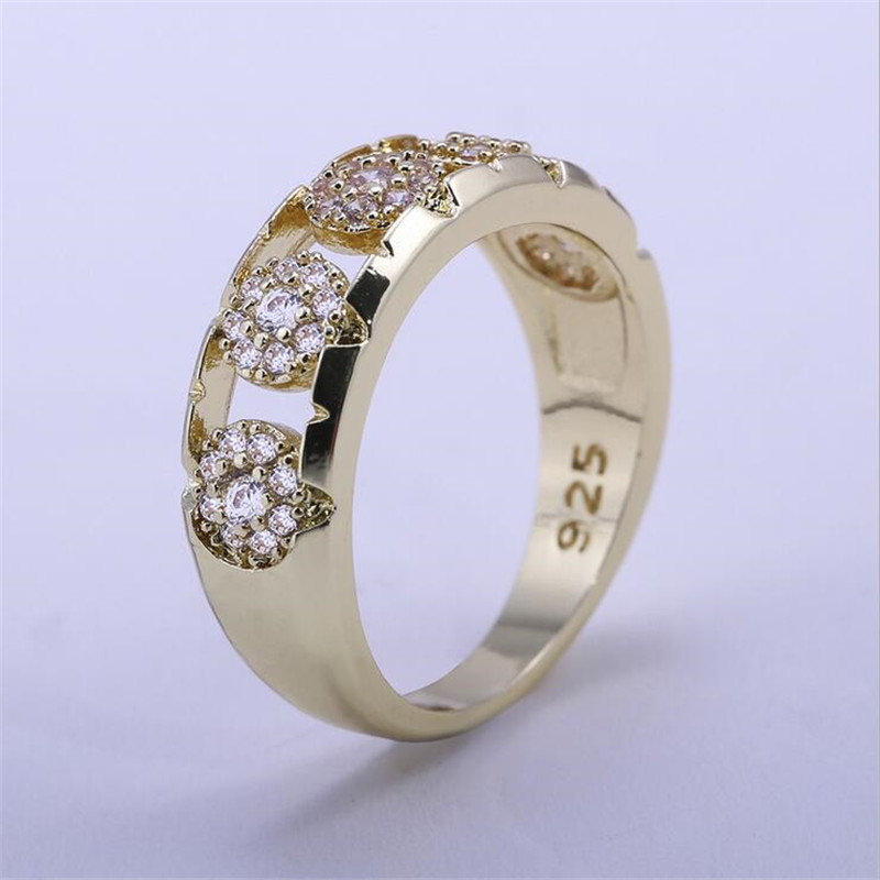 Hot Sell Fashion Jewelry Wedding Band Ring 925 Sterling Silver&Gold Fill Pave White Sapphire CZ Diamond Popular Women Bridal Ring Gift