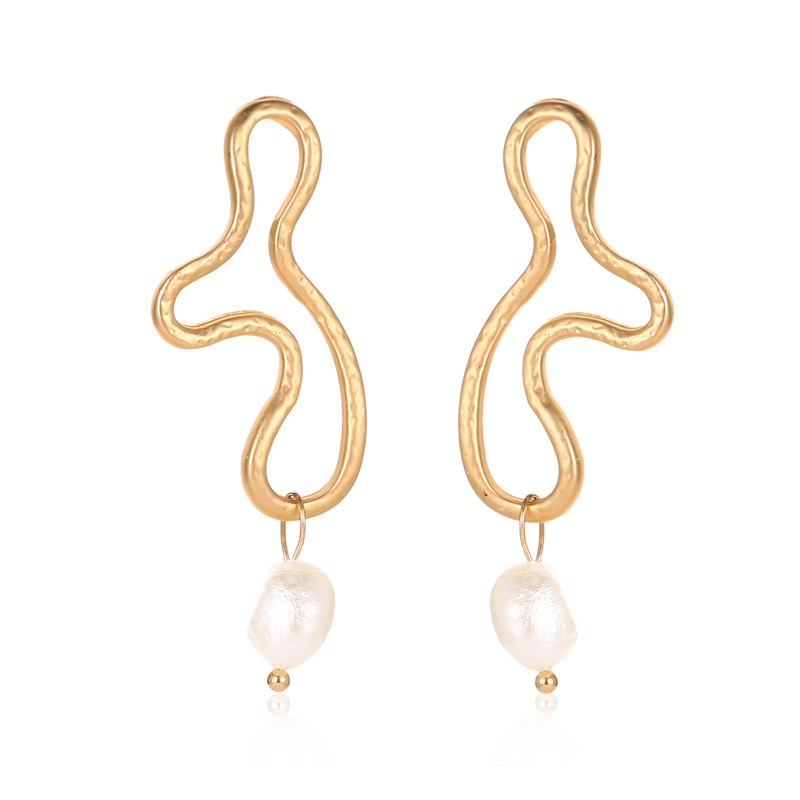 Gold Metal Line Hollow Out Pearl Long Big Earrings for Women Girl Wedding Party Gift Hollow Irregular Drop Earrings
