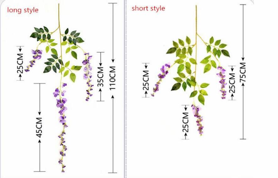 Wisteria Wedding Decor Artificial Decorative Flowers Garlands for Festive Party Wedding Home Supplies multi-colors 110cm /75cm