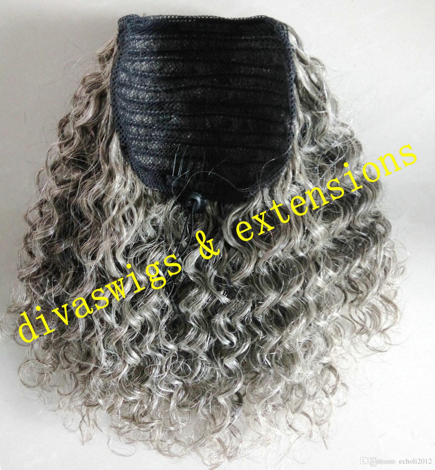 Silver curly short high kinky grey hair bun updo human puff ponytail real hair human hair pony tail 120g 14inch