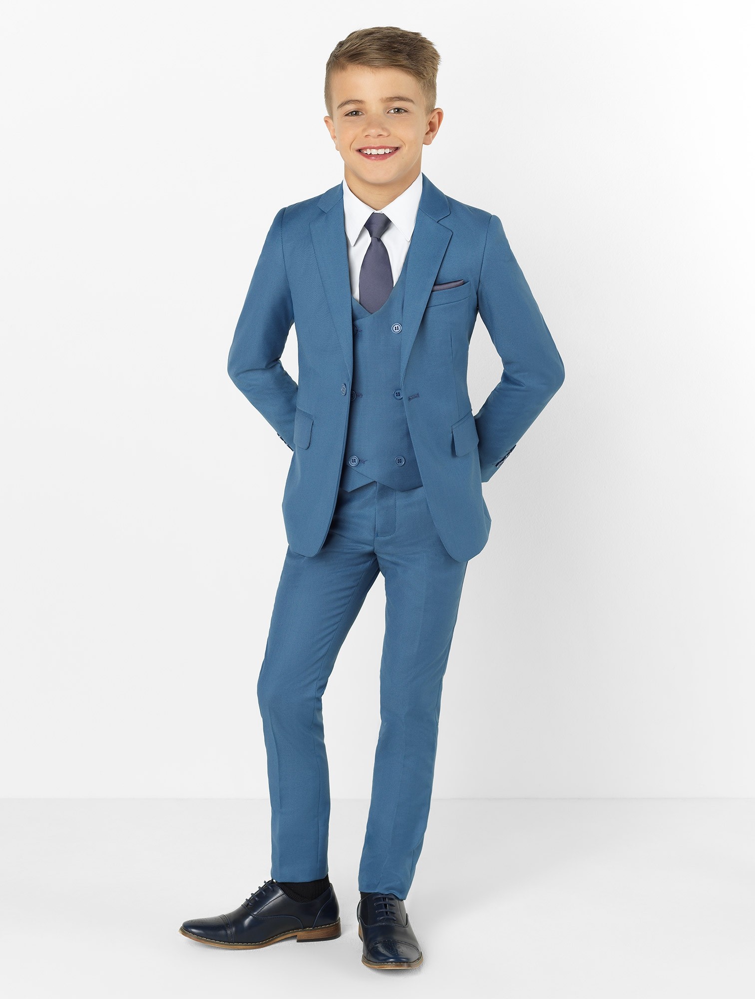 2019 Handsome Royal Blue Boys Formal Wear Jacket Pants 3 Pieces Set Suits for Wedding Dinner Children Kids Tuxedos