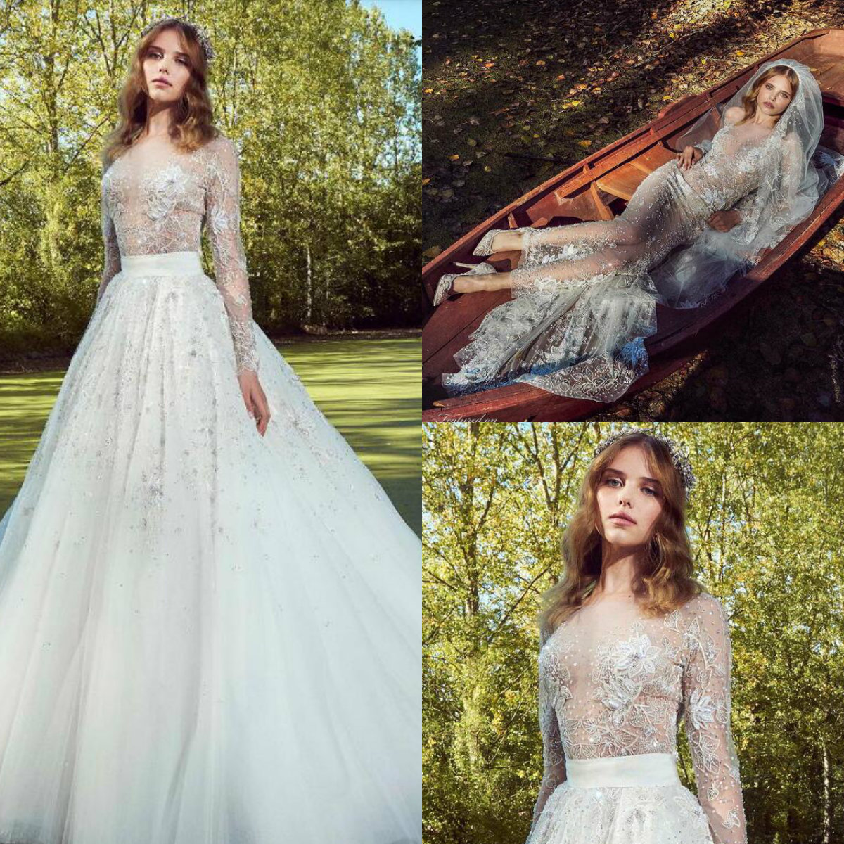 Zuhair Murad 2019 Wedding Dresses Two Pieces Lace Long Sleeve Beaded Beach Wedding Dress Sexy Boho Bridal Gowns robe de mariée