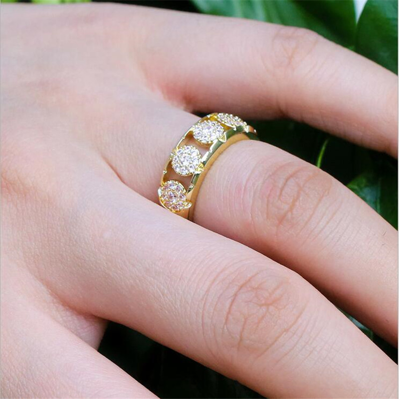 Hot Sell Fashion Jewelry Wedding Band Ring 925 Sterling Silver&Gold Fill Pave White Sapphire CZ Diamond Popular Women Bridal Ring Gift