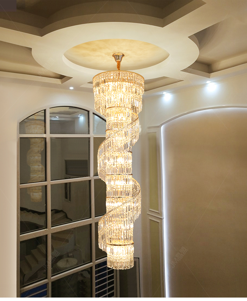 LED Modern Crystal Chandeliers Long Spiral American Chandelier Lights Fixture Luxurious Hotel Lobby Hall Parlor Stair Home Indoor Lighting