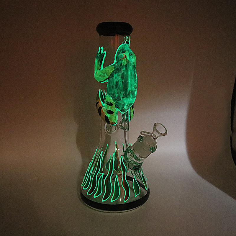 Glow in the dark of frog pattern hookahs tall extra thick glass beaker bong
