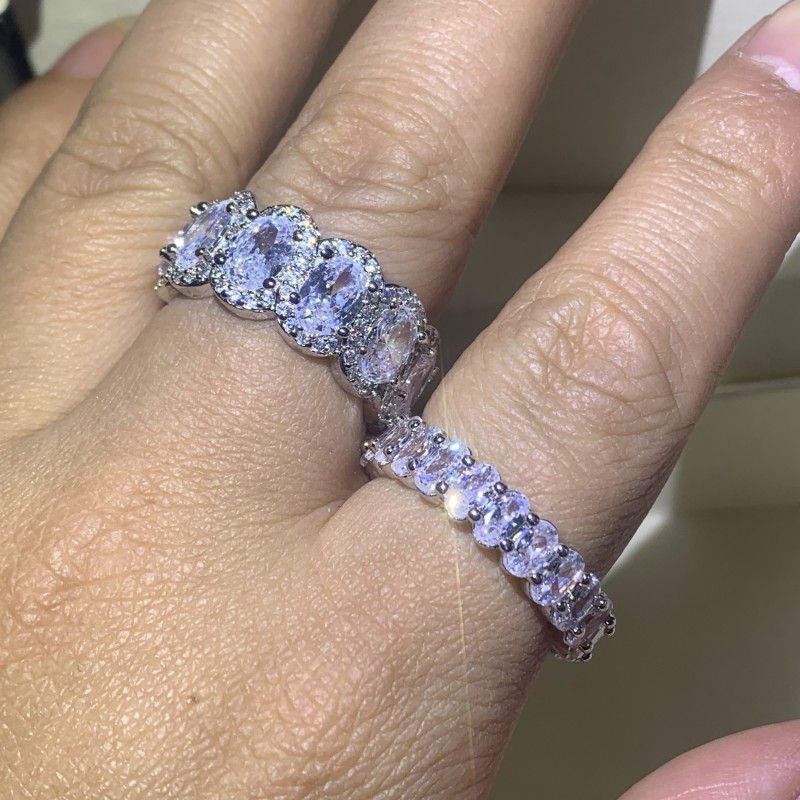 Oval Cut Cubic Zirconia Promise Ring in Sterg Sier for Women